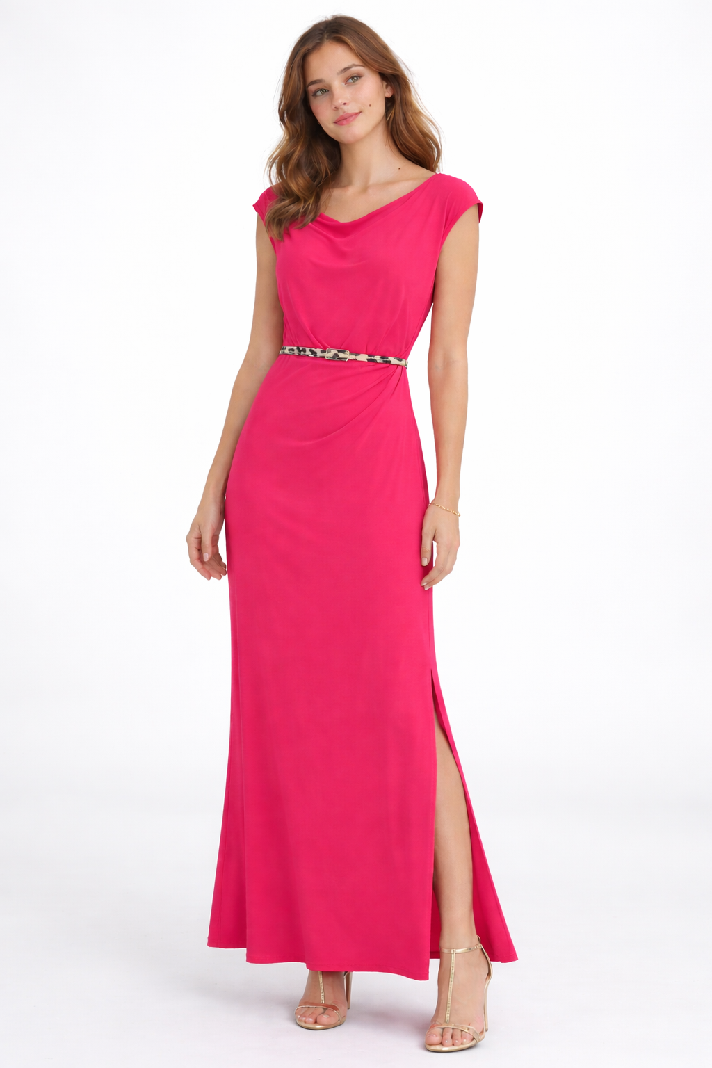 VESTIDO IMPERIAL DECOTE BARCO C/CINTO ANIMAL PRINT - Carla Valente