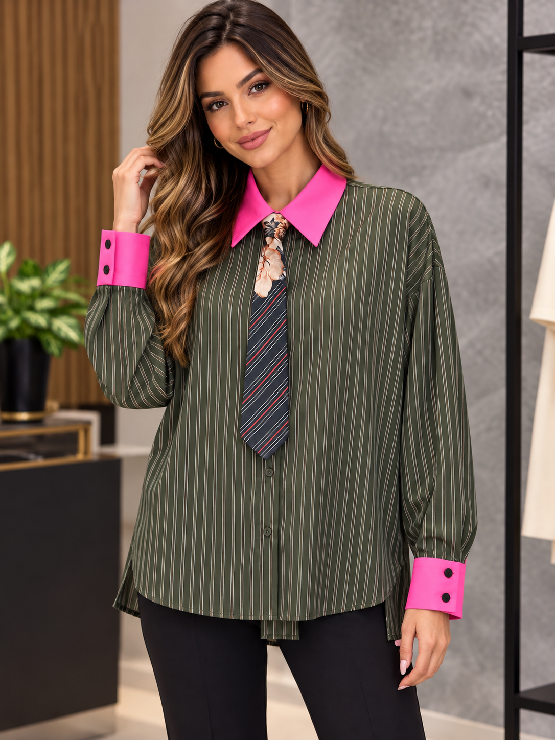 CAMISA IMPERIAL RISCAS C/COLARINHO ROSA - Carla Valente
