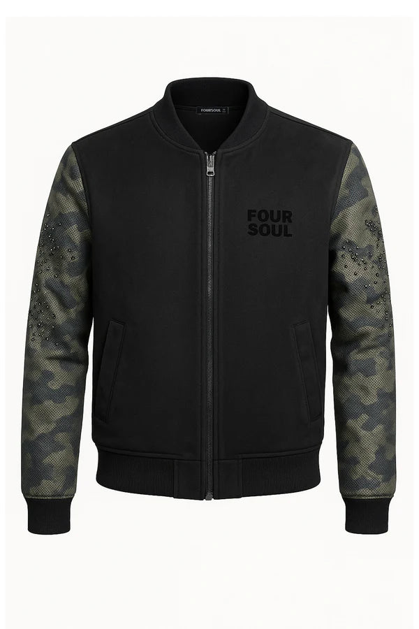 BOMBER FOURSOUL COM MANGA CAMUFLADA COM STRASS