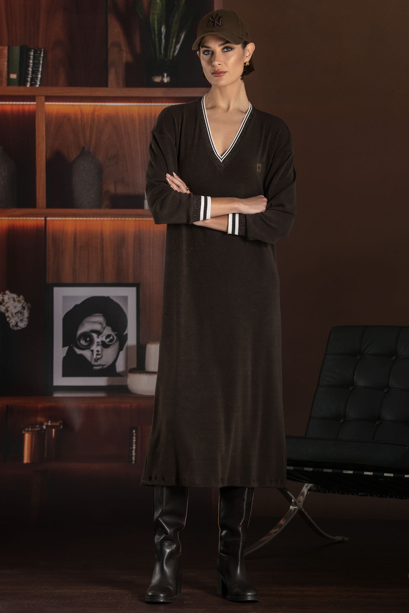 VESTIDO FOURSOUL MALHA MIDI — Castanho