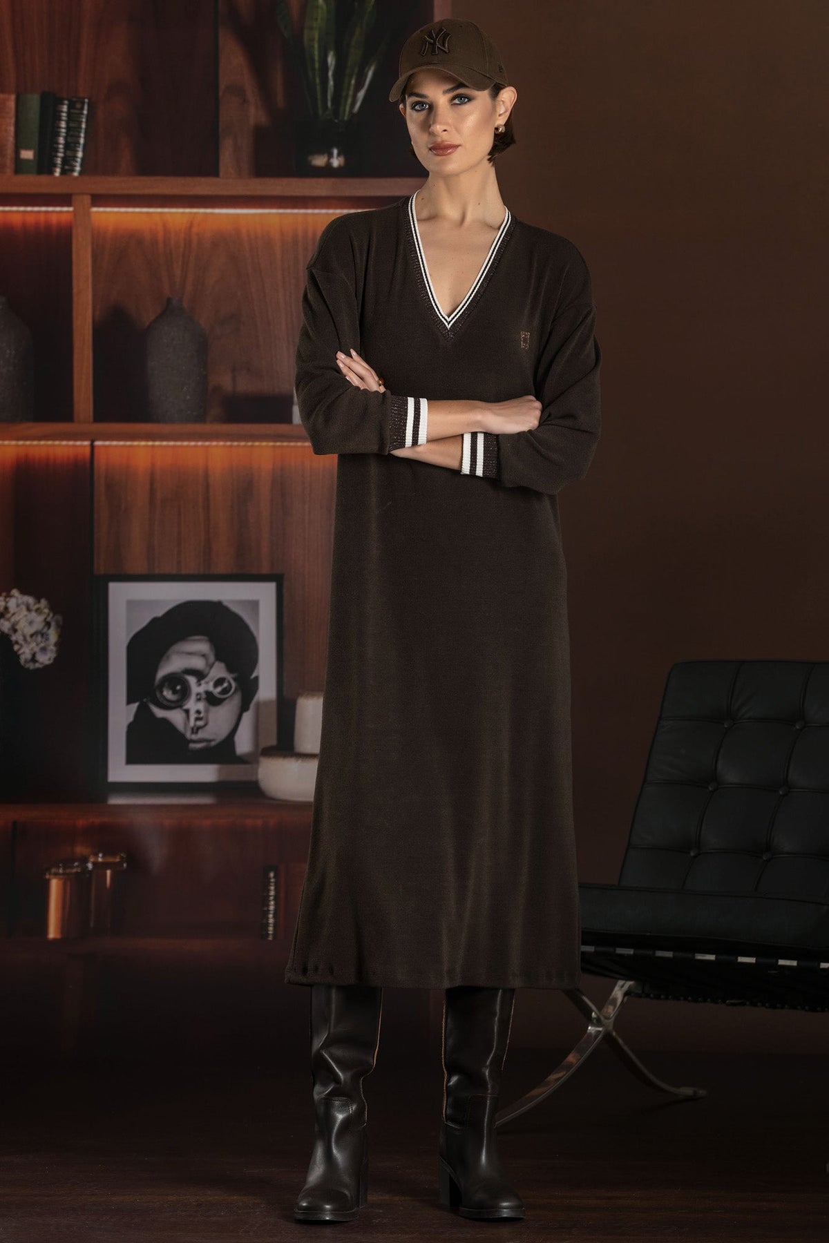 VESTIDO FOURSOUL MALHA MIDI — Castanho