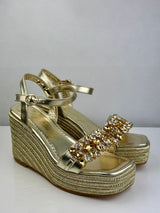 SANDÁLIA ROCK CUNHA TIRAS COM BRILHANTES - Carla Valente