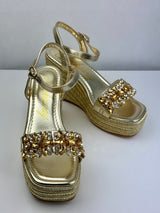 SANDÁLIA ROCK CUNHA TIRAS COM BRILHANTES - Carla Valente