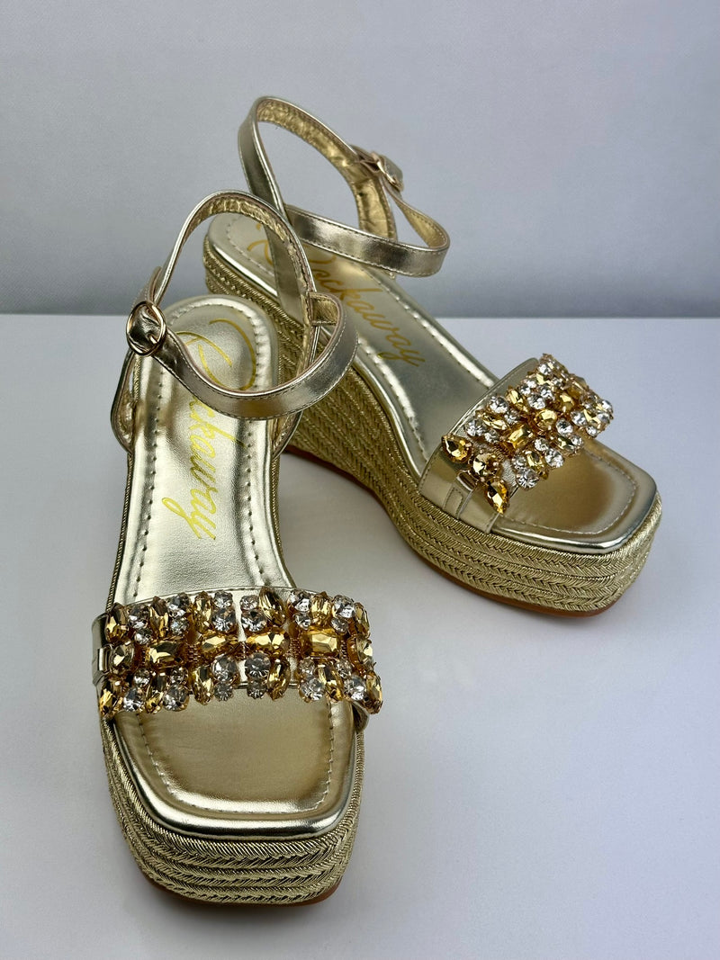 SANDÁLIA ROCK CUNHA TIRAS COM BRILHANTES - Carla Valente