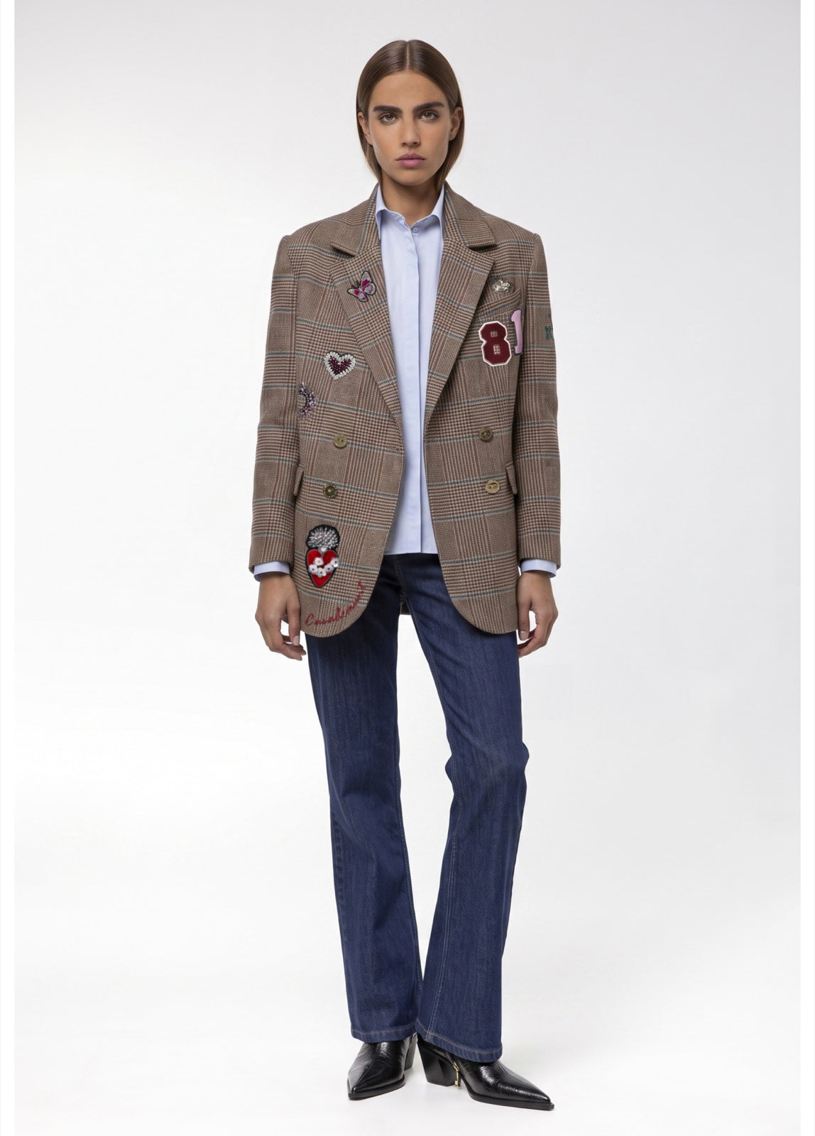 BLAZER LOLA CASADEMUNT XADREZ COM PATCHES BORDADOS | Castanho | 3