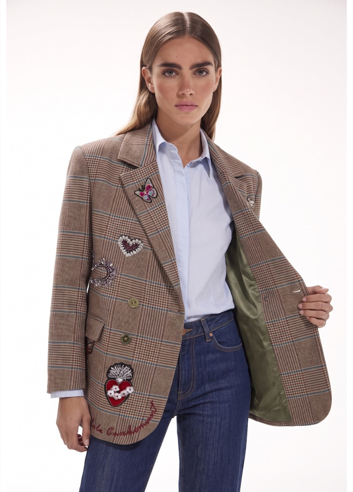 BLAZER LOLA CASADEMUNT XADREZ COM PATCHES BORDADOS | Castanho | 1