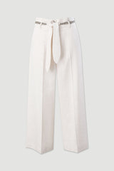 CALÇA FERRACHE CURTA WIDE LEG EM LINHO COM CINTO - Carla Valente