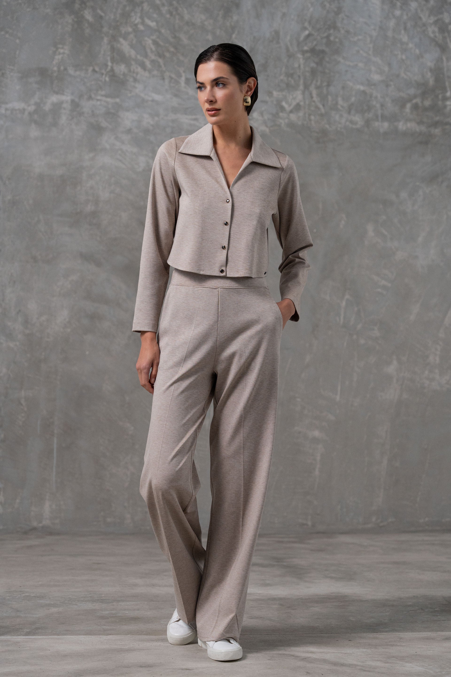 CALÇA FERRACHE WIDE LEG EM MALHA - Carla Valente