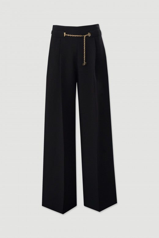 CALÇA FERRACHE WIDE LEG COM CINTO METÁLICO - Carla Valente