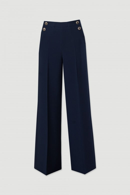 CALÇA FERRACHE WIDE LEG COM DETALHE BOTÃO PERSONALIZADO - Carla Valente
