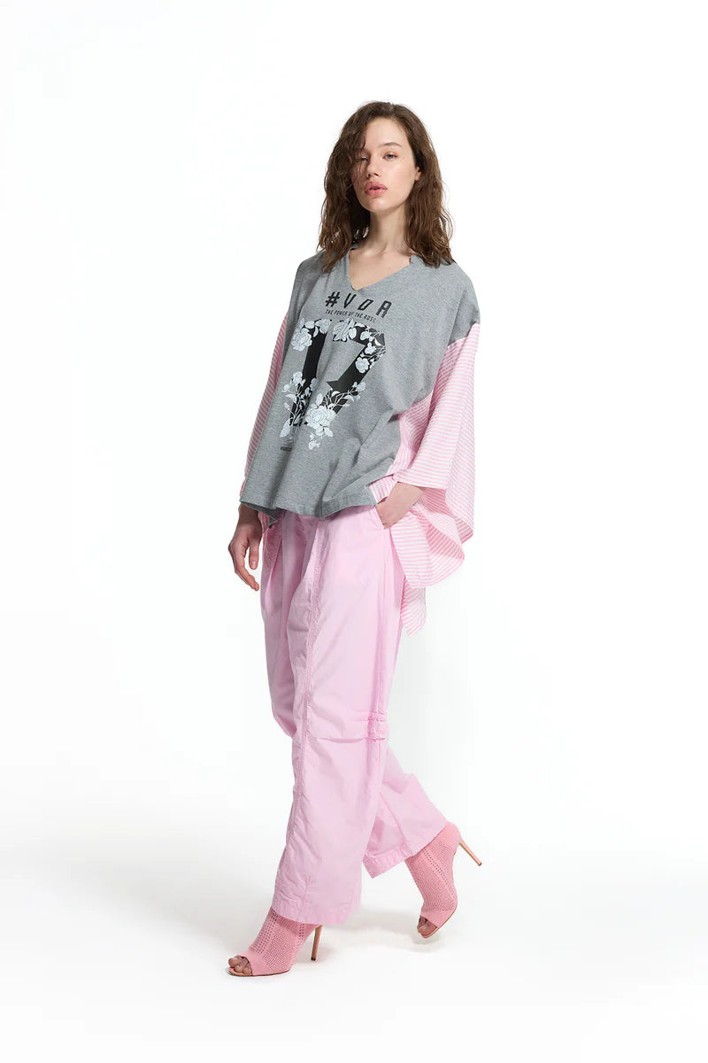 T-SHIRT VDR DECOTE EM V 17 FLORIDO COM MANGA AS RISCAS - Carla Valente