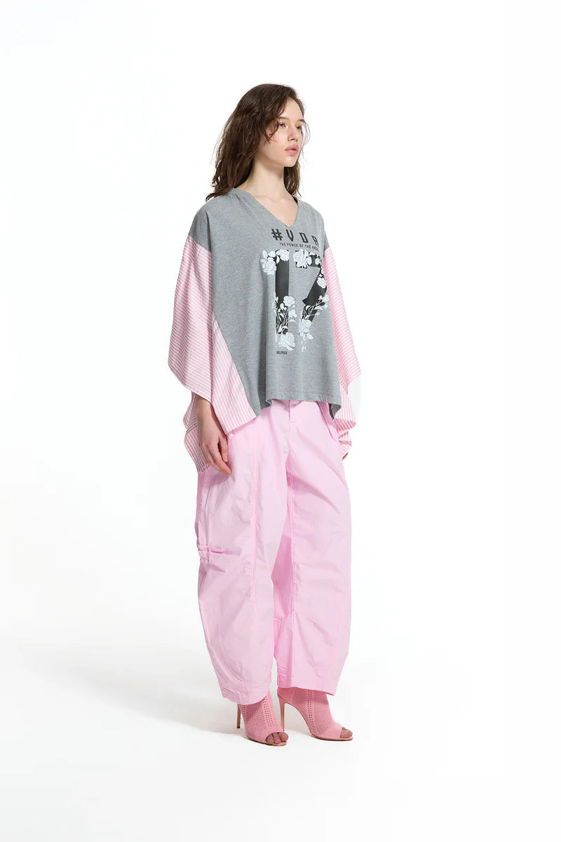 T-SHIRT VDR DECOTE EM V 17 FLORIDO COM MANGA AS RISCAS - Carla Valente