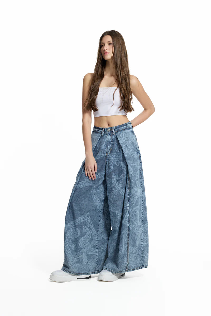 CALÇAS VDR WIDE LEG ESTAMPADA COM PINÇAS - Carla Valente