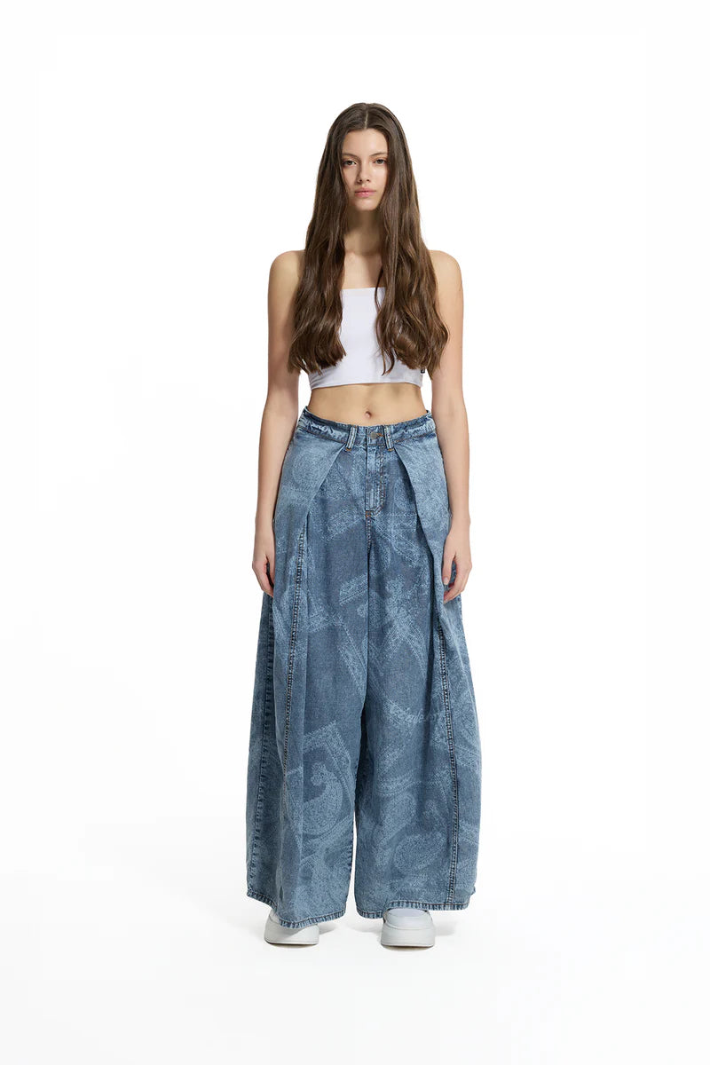 CALÇAS VDR WIDE LEG ESTAMPADA COM PINÇAS - Carla Valente