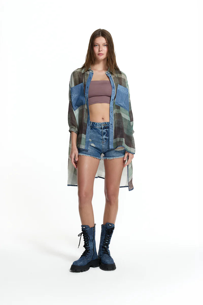 CAMISA VDR AO XADREZ BOLSO EM GANGA - Carla Valente