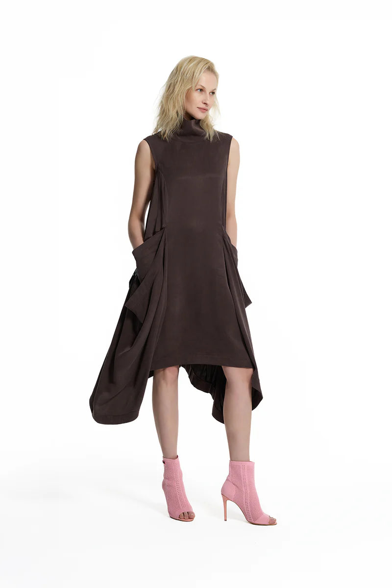 VESTIDO VDR MANGA CAVA COM FOLHOS ASSIMÉTRICO - Carla Valente