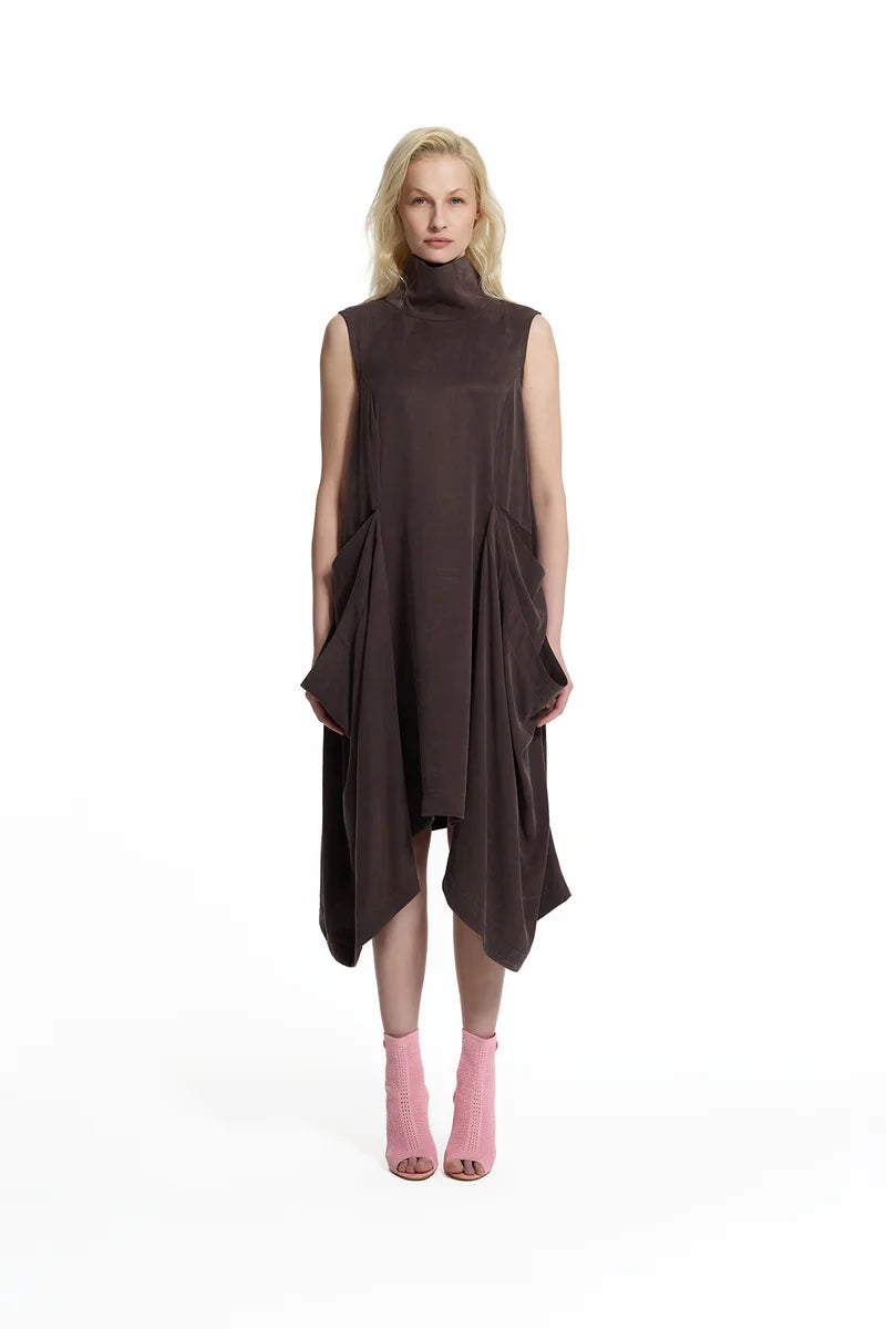 VESTIDO VDR MANGA CAVA COM FOLHOS ASSIMÉTRICO - Carla Valente