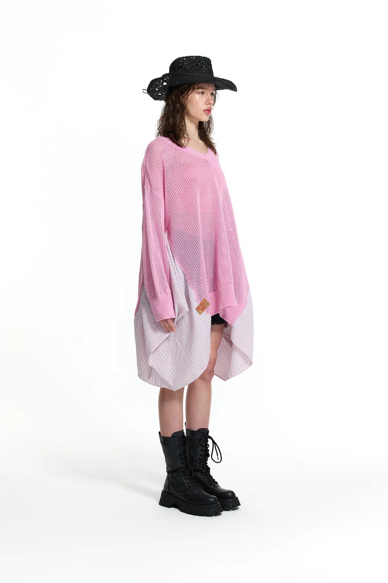 CAMISOLA VDR DE MALHA DECOTE EM V COM FOLHO EM TECIDO RISCAS - Carla Valente