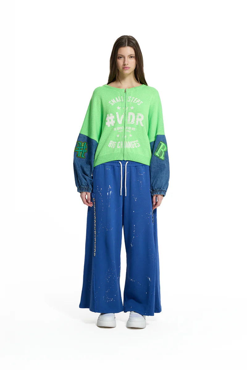 CASACO VDR DE MALHA COM MANGA EM JEANS - Carla Valente