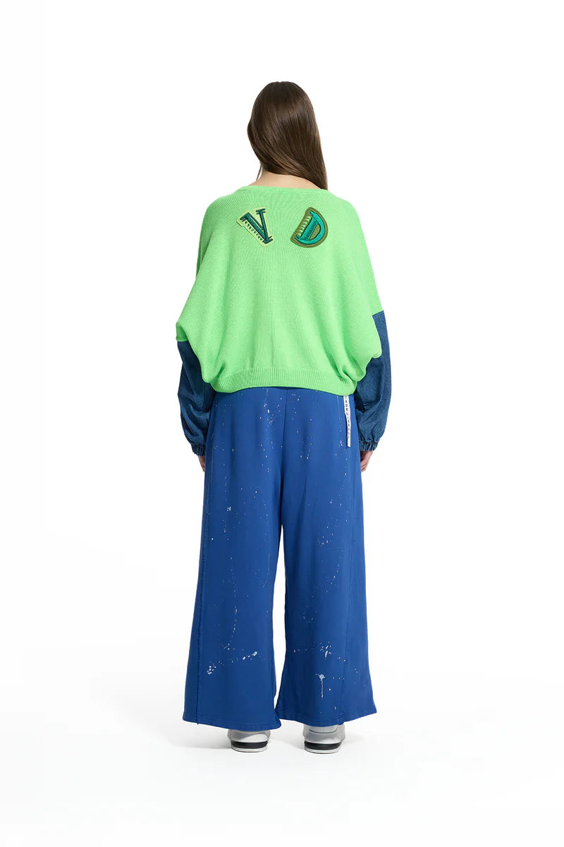 CASACO VDR DE MALHA COM MANGA EM JEANS - Carla Valente