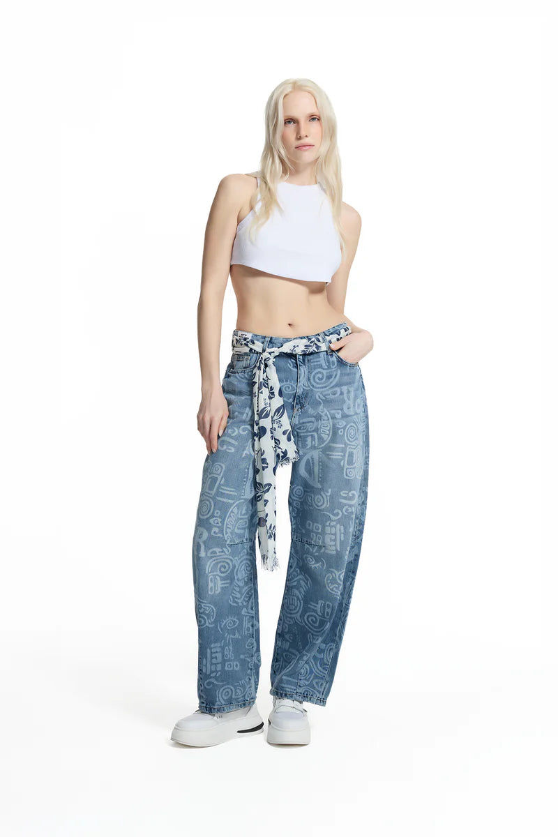 CALÇAS VDR ESTAMPA MNGRM COM LENÇO NA CINTURA - Carla Valente