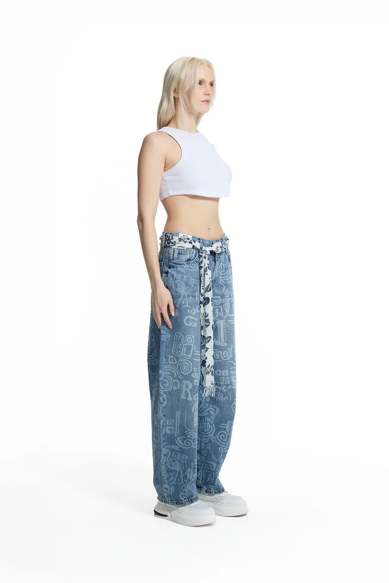 CALÇAS VDR ESTAMPA MNGRM COM LENÇO NA CINTURA - Carla Valente