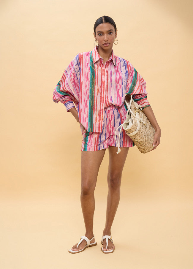CAMISA LOLA CASADEMUNT OVERSIZE RISCAS MULTICOLOR LÚREX - Carla Valente