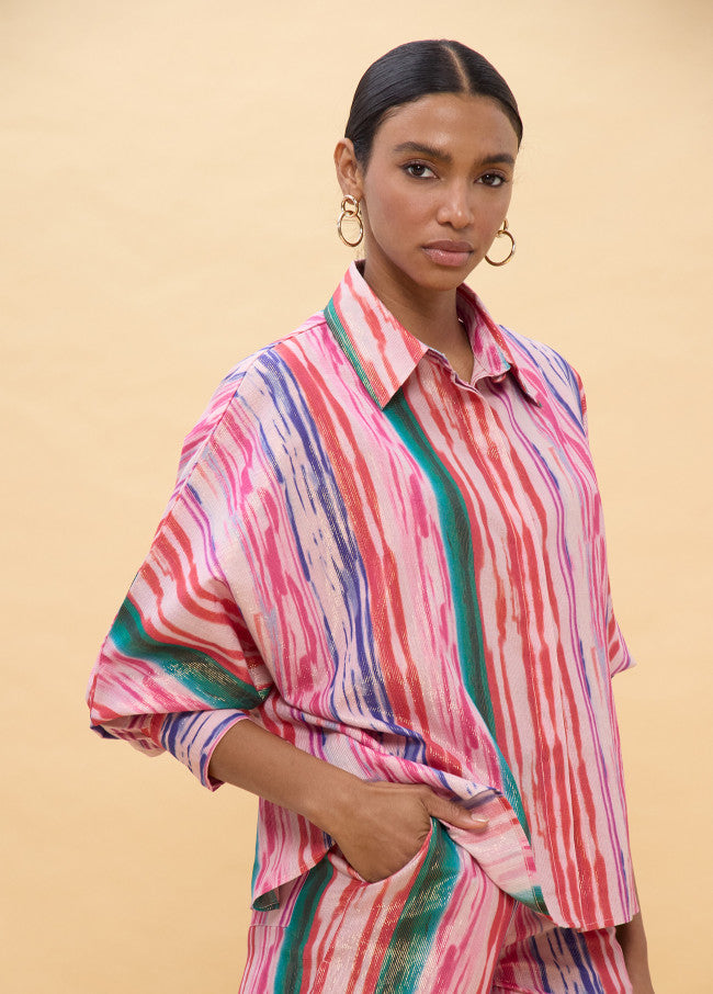 CAMISA LOLA CASADEMUNT OVERSIZE RISCAS MULTICOLOR LÚREX - Carla Valente