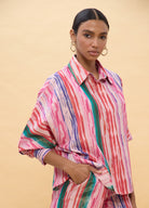 CAMISA LOLA CASADEMUNT OVERSIZE RISCAS MULTICOLOR LÚREX - Carla Valente