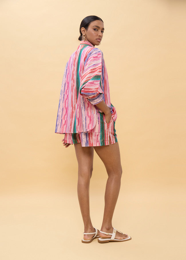 CAMISA LOLA CASADEMUNT OVERSIZE RISCAS MULTICOLOR LÚREX - Carla Valente