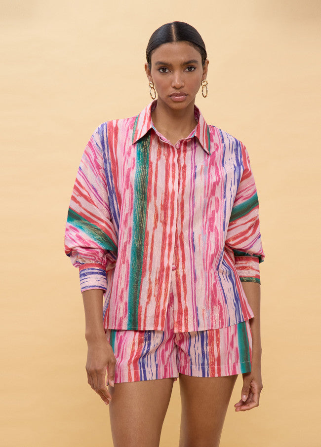 CAMISA LOLA CASADEMUNT OVERSIZE RISCAS MULTICOLOR LÚREX - Carla Valente
