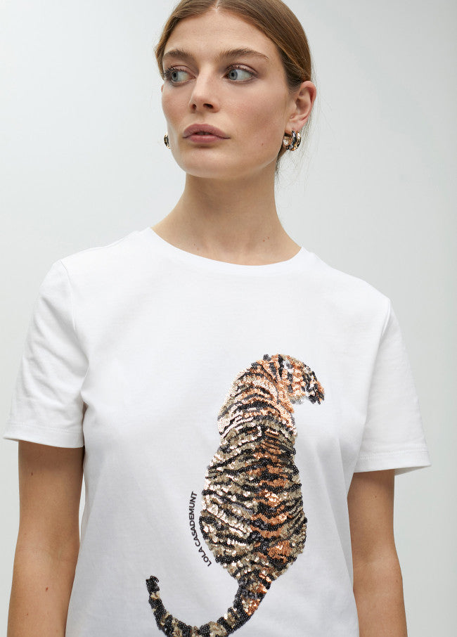 T-SHIRT LOLA CASADMNT TIGRE EM LANTEJOULAS - Carla Valente