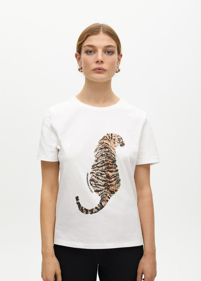 T-SHIRT LOLA CASADMNT TIGRE EM LANTEJOULAS - Carla Valente
