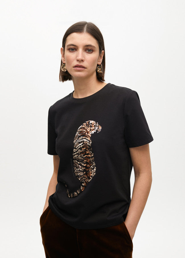 T-SHIRT LOLA CASADMNT TIGRE EM LANTEJOULAS - Carla Valente