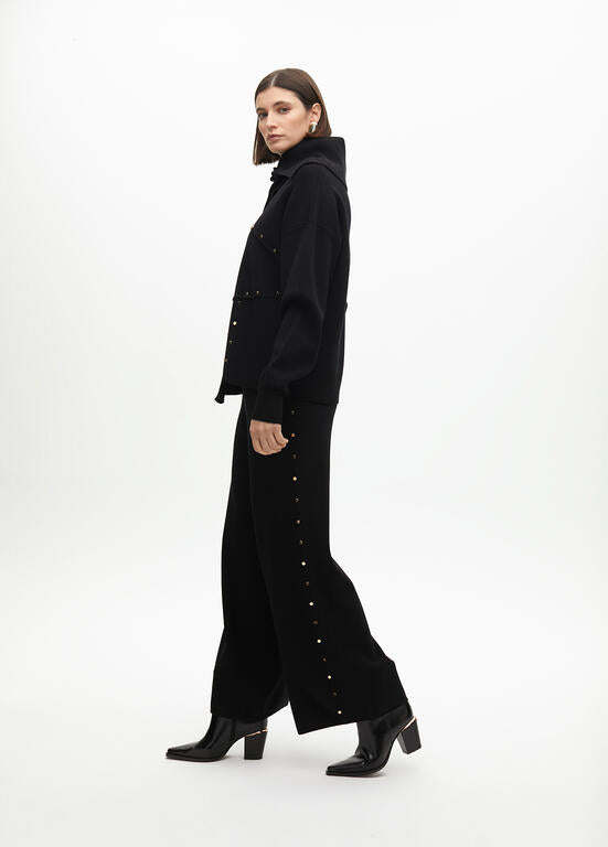 CALÇA  LOLA CASADMMNT RETA DE MALHA TACHAS LATERAIS - Carla Valente