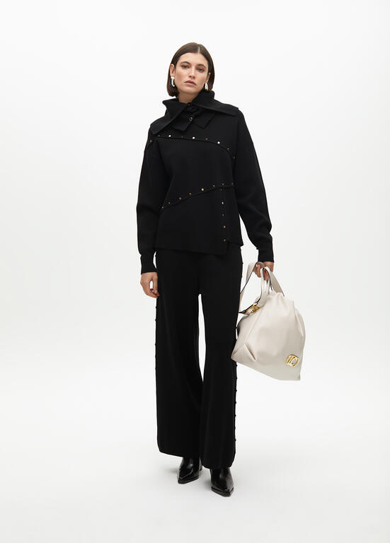 CALÇA  LOLA CASADMMNT RETA DE MALHA TACHAS LATERAIS - Carla Valente