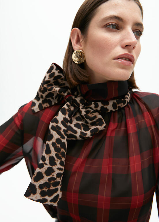 CAMISA LOLA CASADMNT TARTAN LAÇO ANML PRINT - Carla Valente