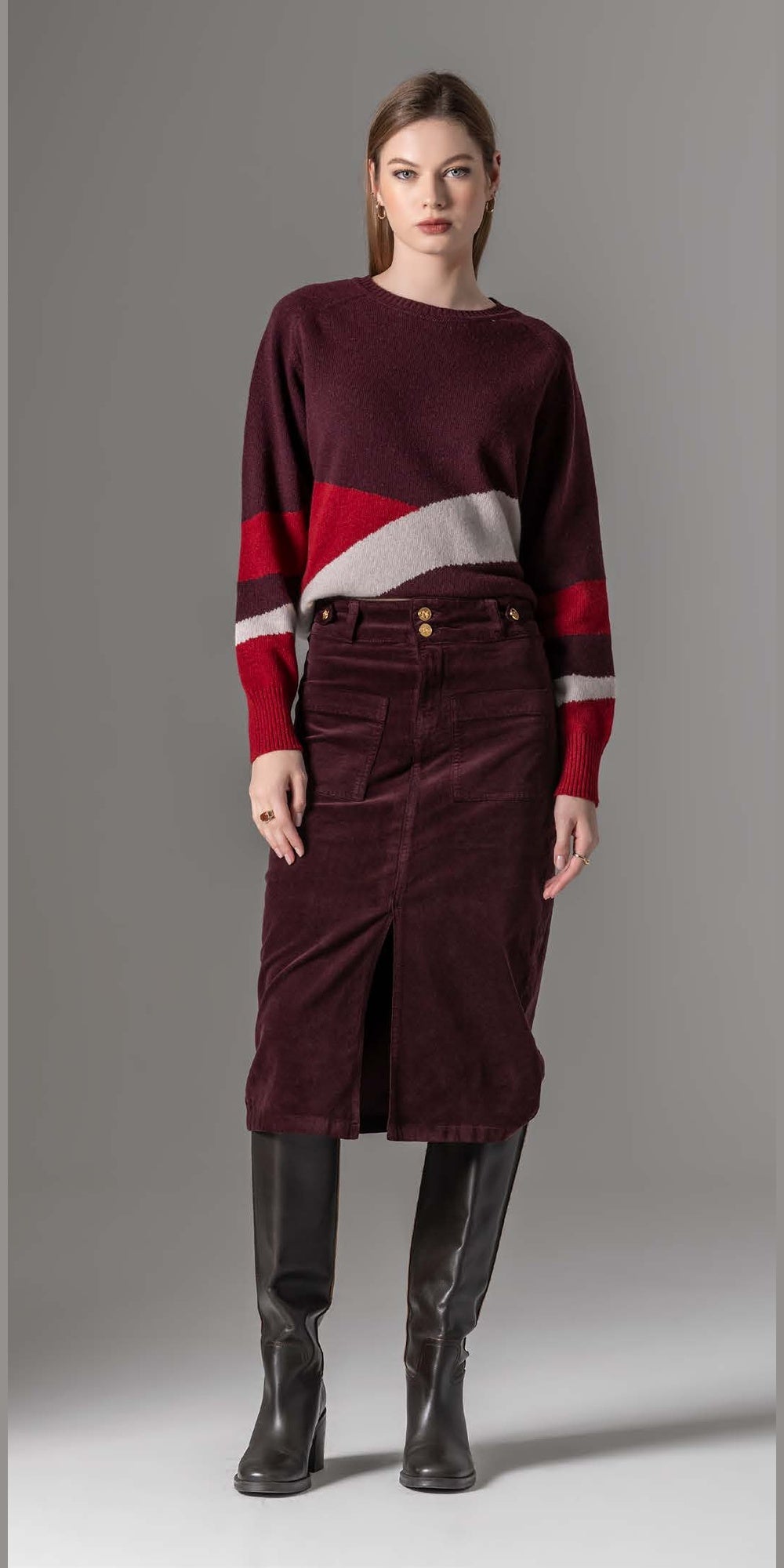 Camisola LiberJeans malha tricolor - bordeaux