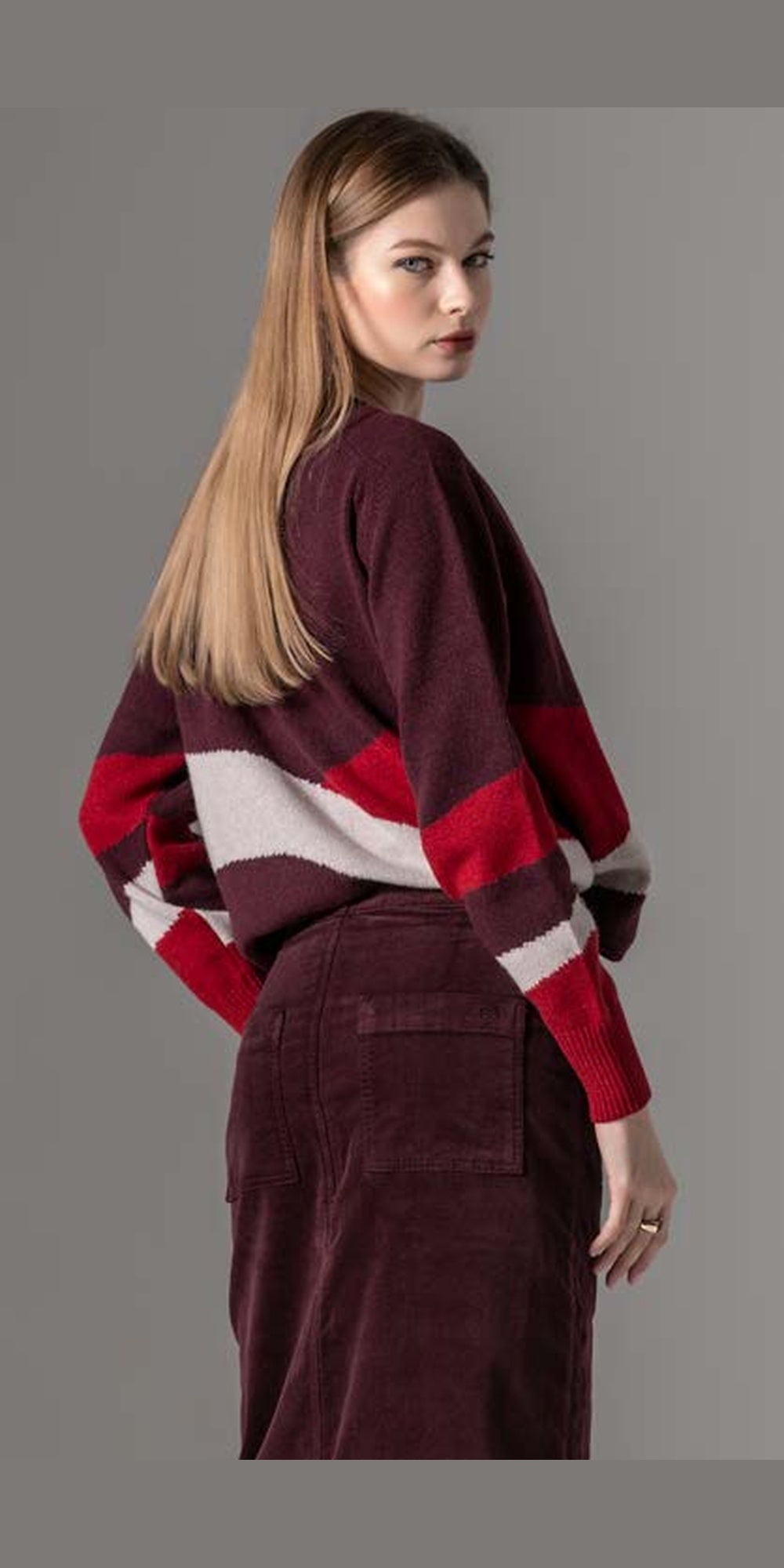 Camisola LiberJeans malha tricolor - vista traseira bordeaux