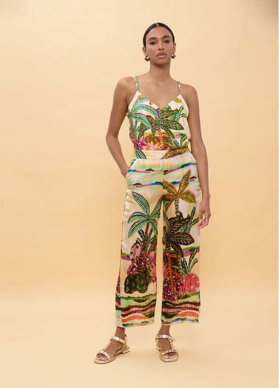 PANTALONA LOLA CASADMNT  ESTAMPADAS COM PALMEIRAS MULTICOLORIDAS - Carla Valente