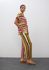 CULOTE LOLA CASADMNT ACETINADO COM ESTAMPADO DE RISCAS MULTI - Carla Valente