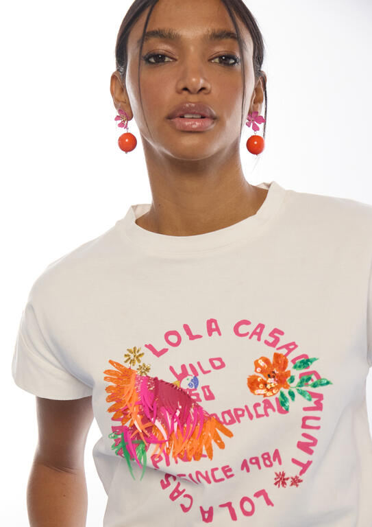 T-SHIRT LOLA CASADMNT DE PAPAGAIO COM PENAS - Carla Valente