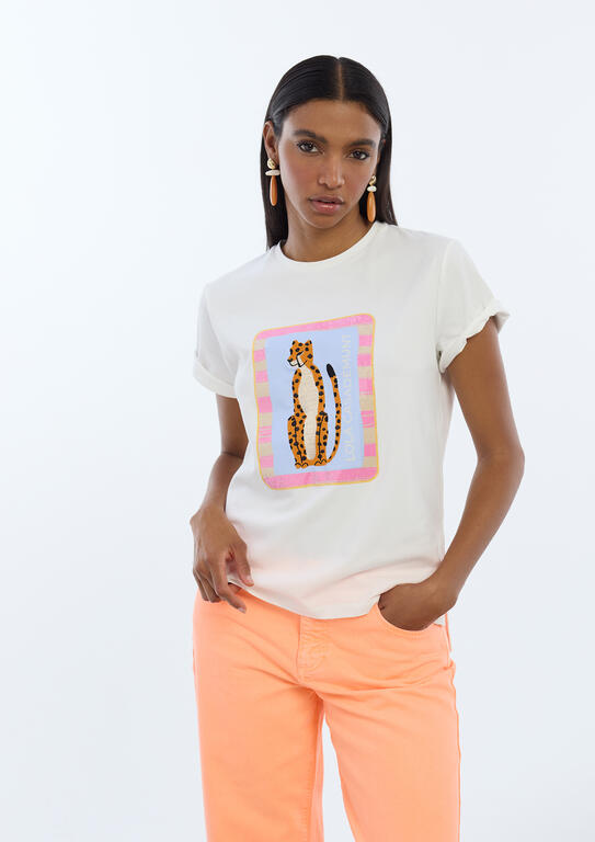 T-SHIRT  LOLA CASADMNT COM BORDADO DE ANIMAL EM LANTEJOULAS - Carla Valente