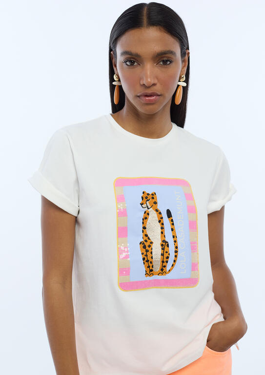 T-SHIRT  LOLA CASADMNT COM BORDADO DE ANIMAL EM LANTEJOULAS - Carla Valente