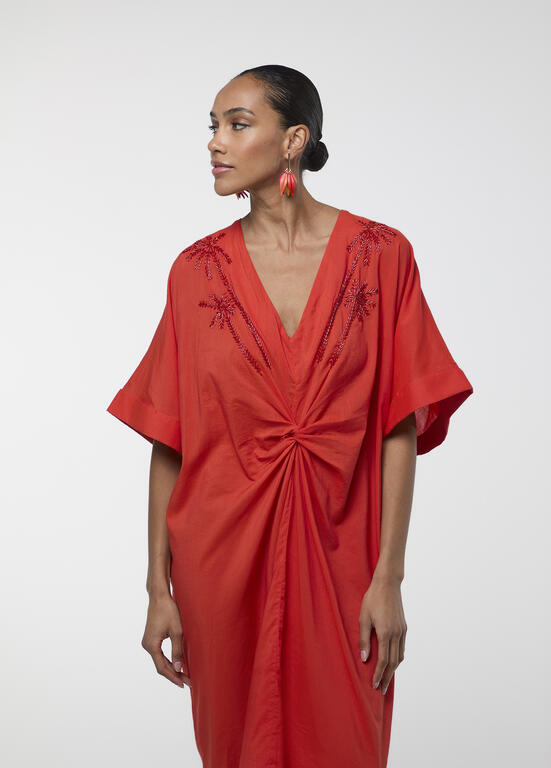 VESTIDO LOLA CASADEMUNT MIDI DE LINHO NÓ FRONTAL - Carla Valente