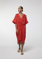 VESTIDO LOLA CASADEMUNT MIDI DE LINHO NÓ FRONTAL - Carla Valente