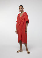 VESTIDO LOLA CASADEMUNT MIDI DE LINHO NÓ FRONTAL - Carla Valente