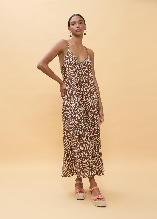 VESTIDO LOLA CASADMNT  LONGO DE ALÇAS COM ESTAMPADO DE MANCHADO - Carla Valente