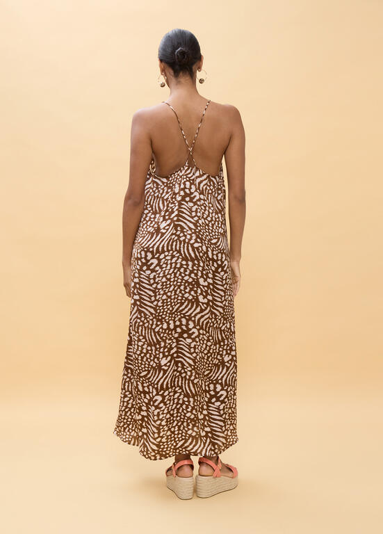 VESTIDO LOLA CASADMNT  LONGO DE ALÇAS COM ESTAMPADO DE MANCHADO - Carla Valente
