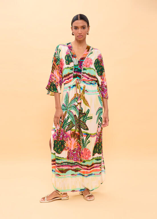 VESTIDO LOLA CASADEMUNT LONGO MANGAS LARGAS ESTAMPA PALMEIRAS - Carla Valente